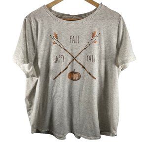 Ladies Size: 1X - Cream/Grey "Happy Fall Y'all" T-Shirt